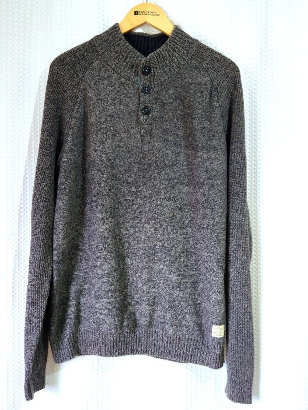 Jack Jones Sweater Mens XL Grey Mock Neck Henley Button Shaker Ribbed Knit Long